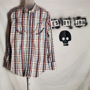 Wrangler 1947 Pearl Snap Mens Western Shirt Plaid Sz Large